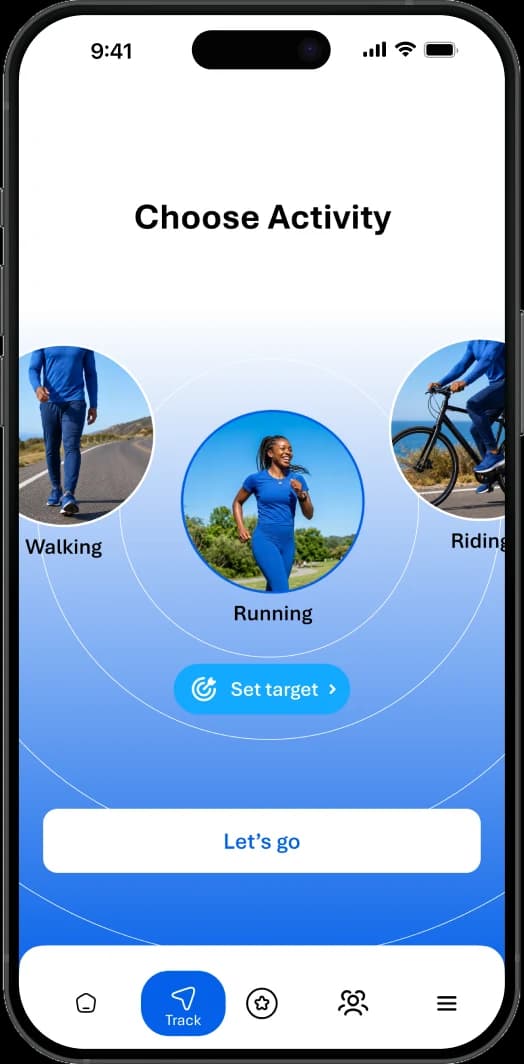 KLife app showing the choose activity screen