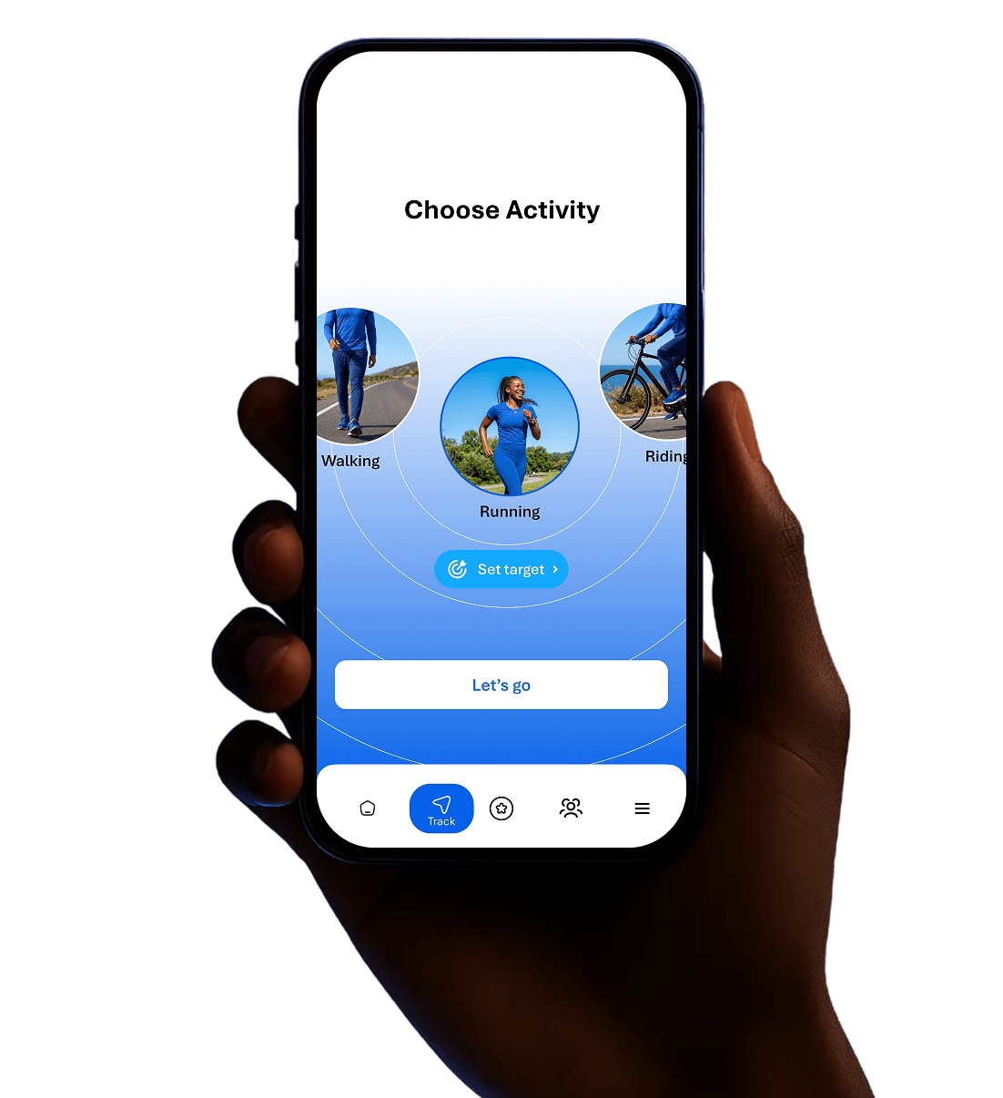 A hand holding a phone on the KLife activity picker